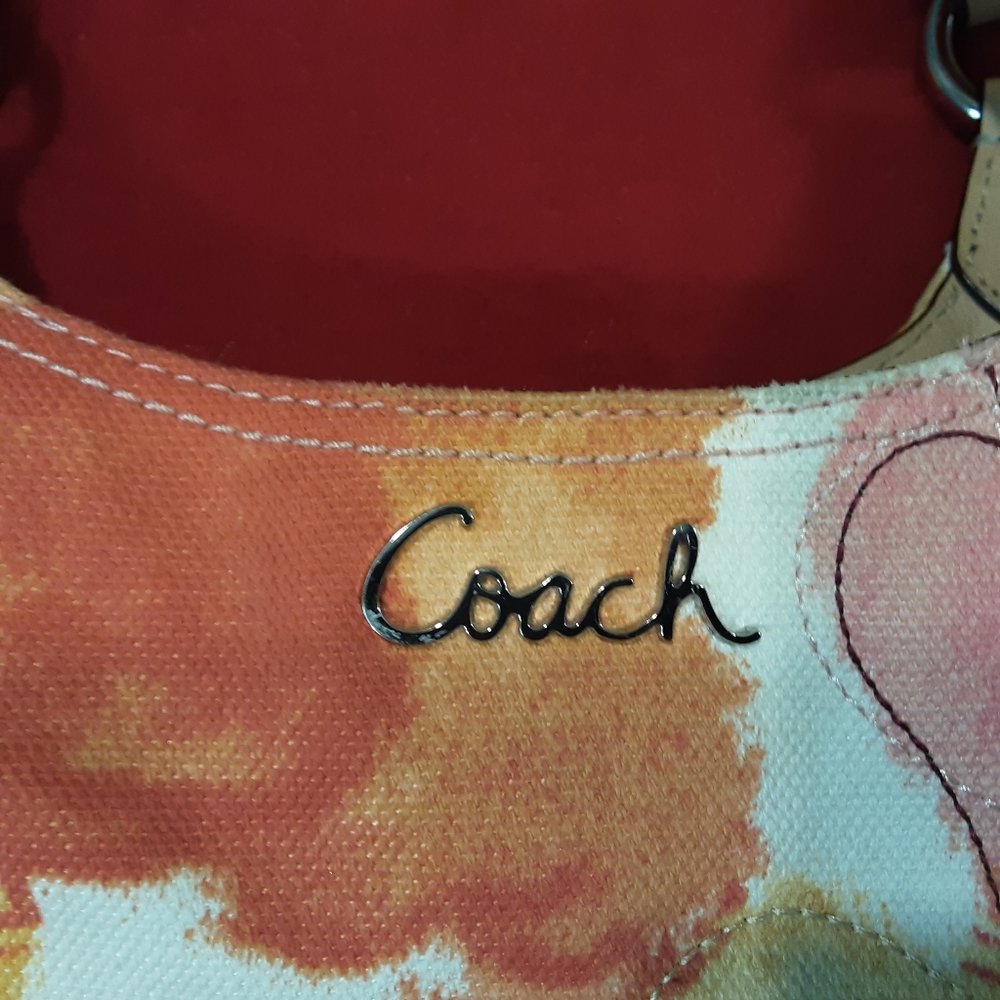 Coach Ashley canvas floral pink and yellow hobo bag